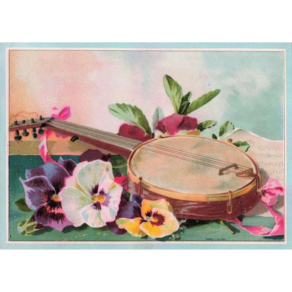 Antique 1880s Trade Card Lion Coffee Banjo Pansy Woolson Spice Toledo OH - Picture 1 of 2